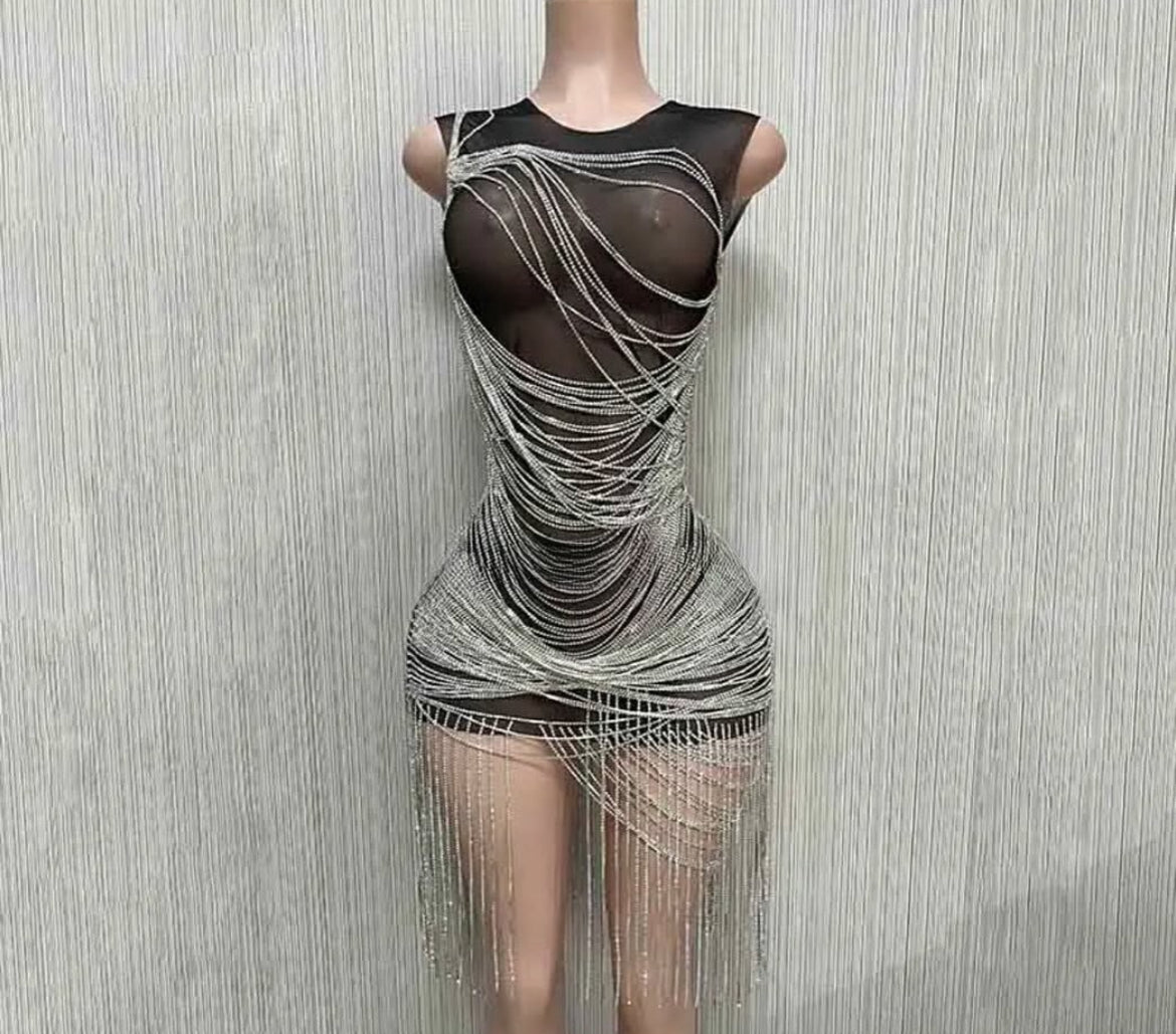 Top Tier Mesh + Crystal Dress