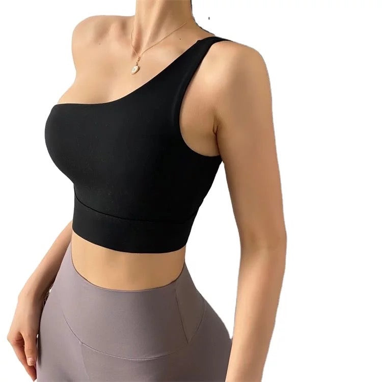 Fashion Sexy Sports Yoga Top Single Slanted Shoulder Strap with Padded