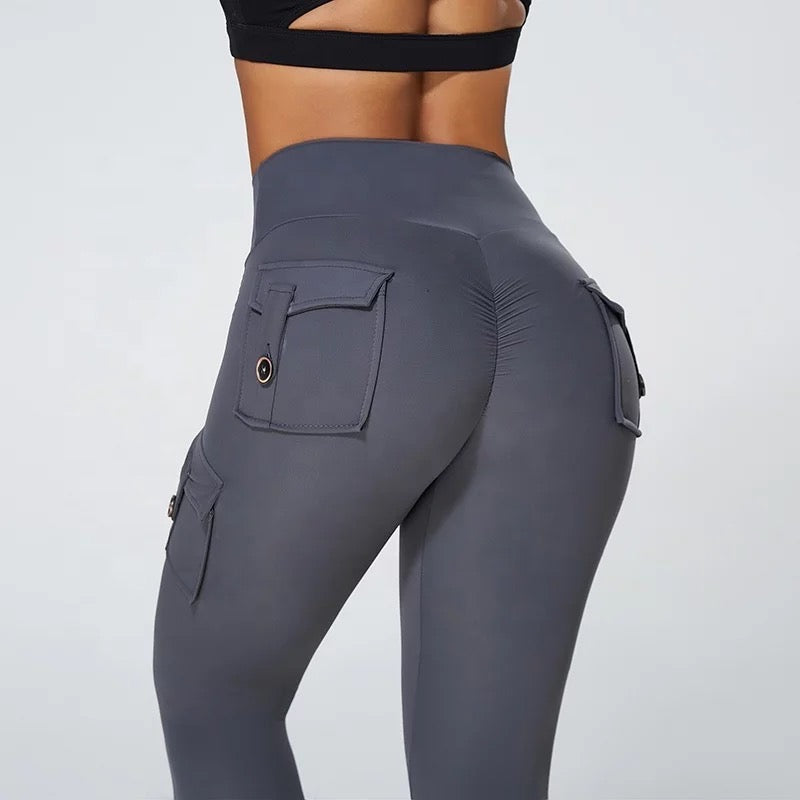 Fashion Sports Scrunch pockets Butt Lifting High Waist Hip Hip Tight Wicking Yoga Leggings